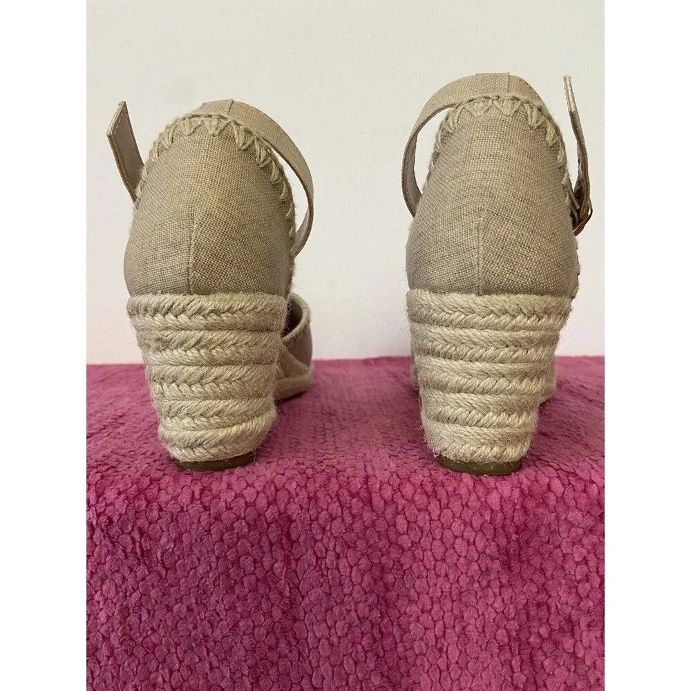 Draper James Iris Espadrille Wedge Heels Ankle Strap Natural Tan Canvas Size 7.5